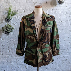 Vintage Camo Oversize USA Army Fatigues Chore Jacket Longline Shacket Coat